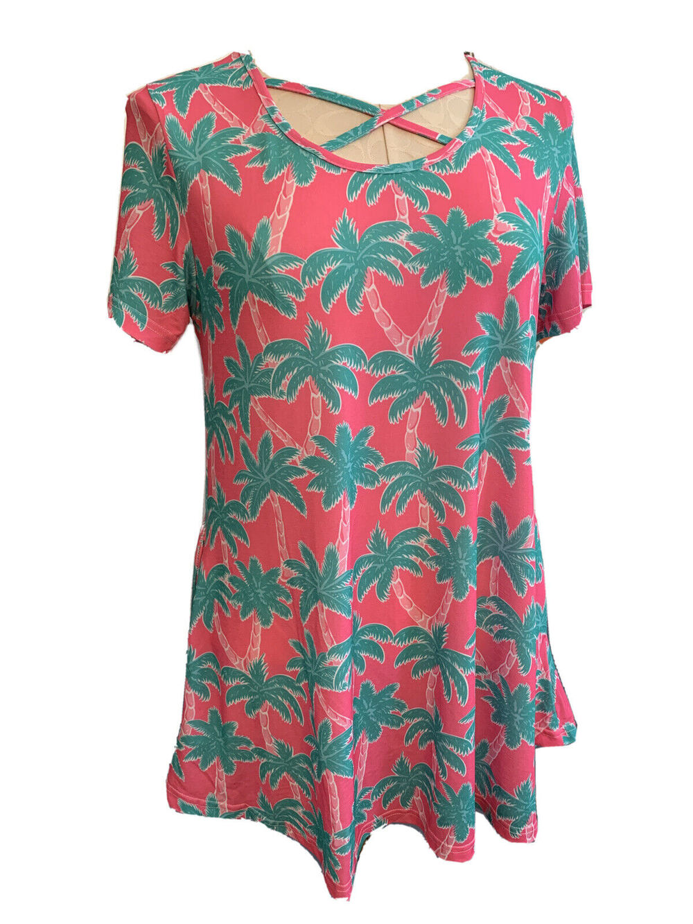Small Simply Southern Mini Dress Swing Style Hot Pink Palm Tree Green